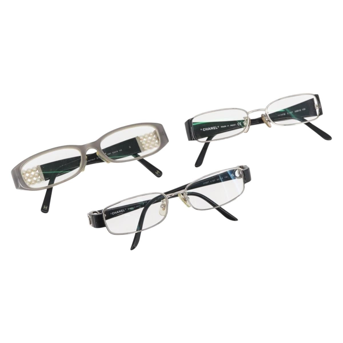 CHANEL Glasses plastic metal 3 Set Gray Black CC Auth bs34338