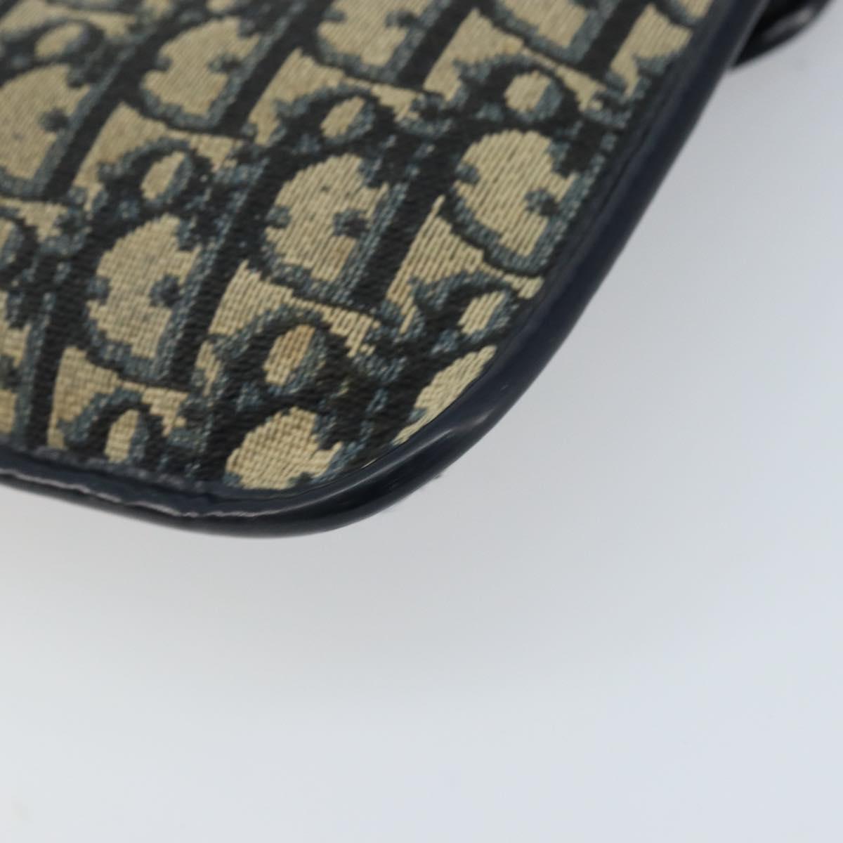 Christian Dior Trotter Canvas Clutch Bag Navy Gold Auth bs34340