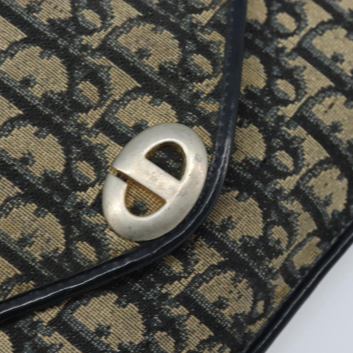 Christian Dior Trotter Canvas Clutch Bag Navy Gold Auth bs34340