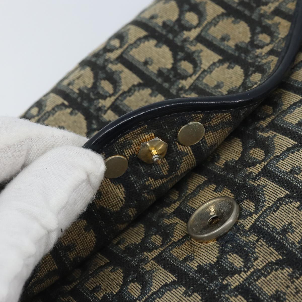 Christian Dior Trotter Canvas Clutch Bag Navy Gold Auth bs34340