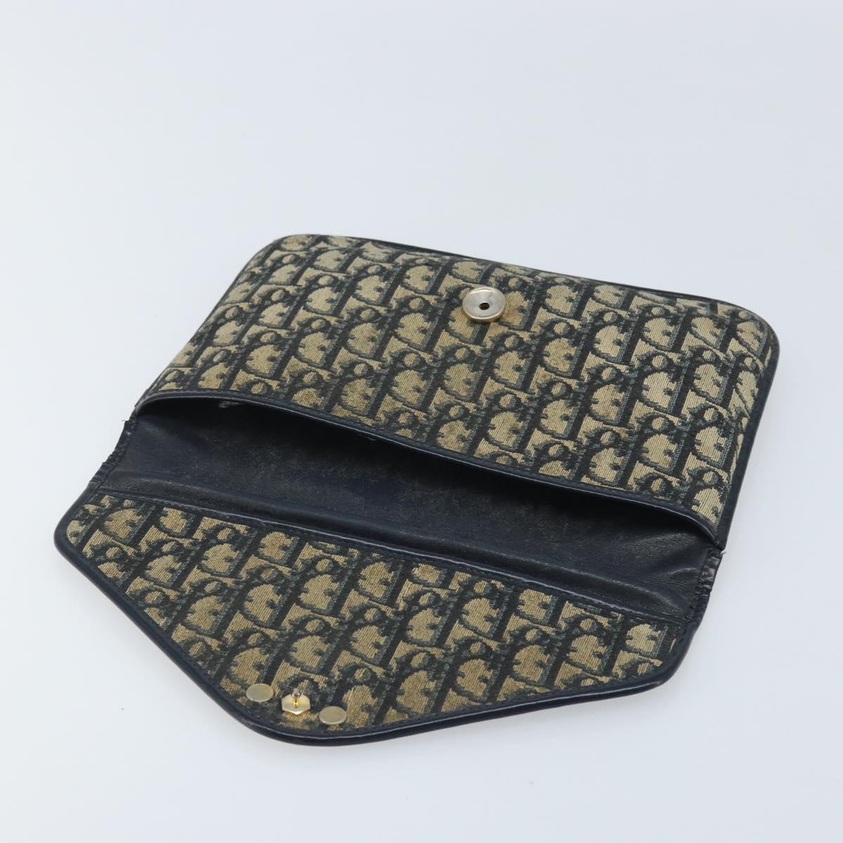 Christian Dior Trotter Canvas Clutch Bag Navy Gold Auth bs34340