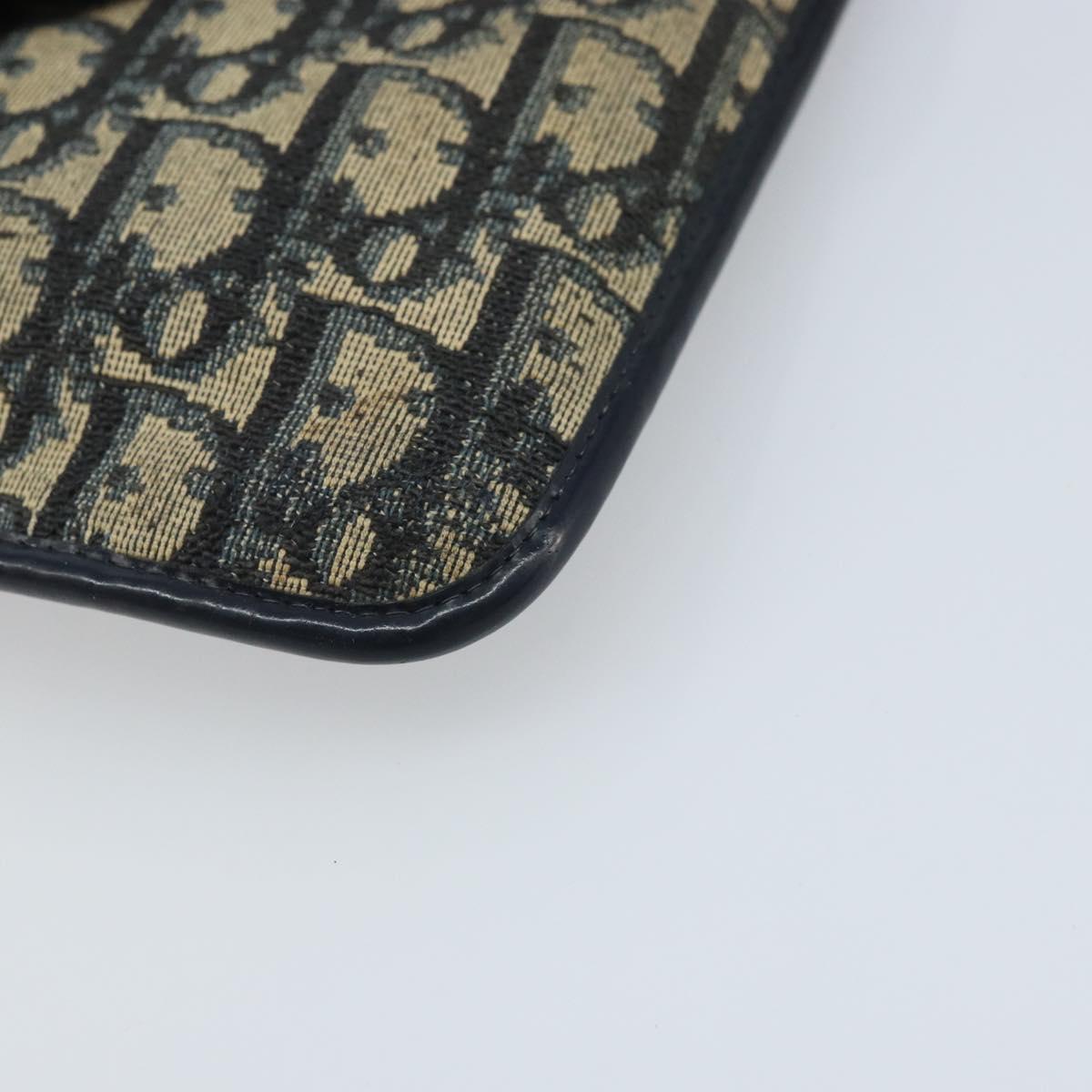 Christian Dior Trotter Canvas Clutch Bag Navy Gold Auth bs34340