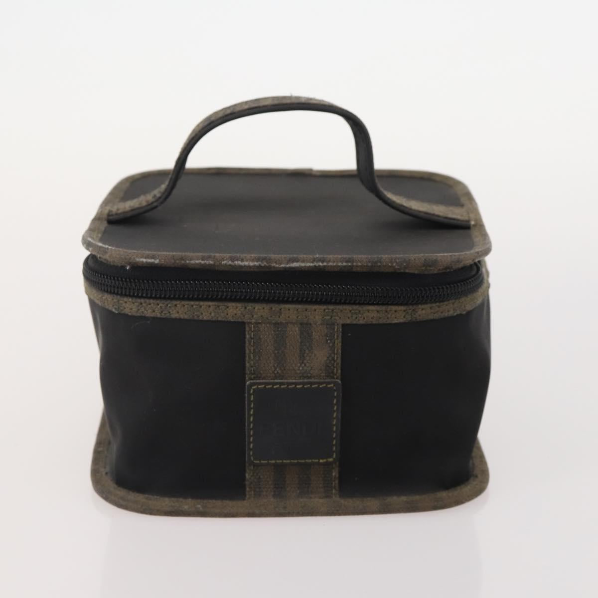 FENDI Pecan Canvas Hand Bag Coated Canvas 4 Set Brown Black Auth bs34342