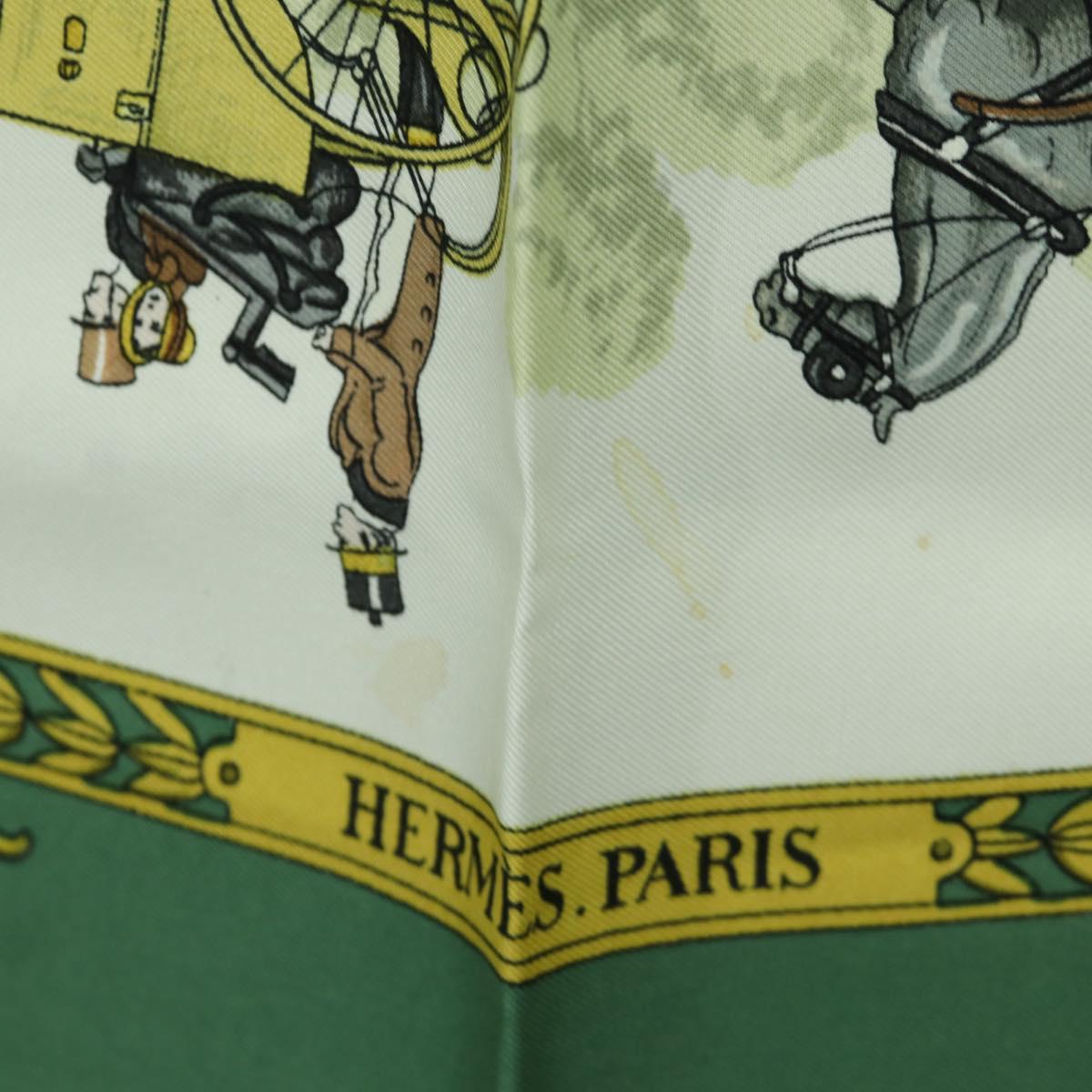 HERMES Carre 90 Scarf ""LA PROMENADE DE LONGCHAMPS"" Silk Green Auth bs34350