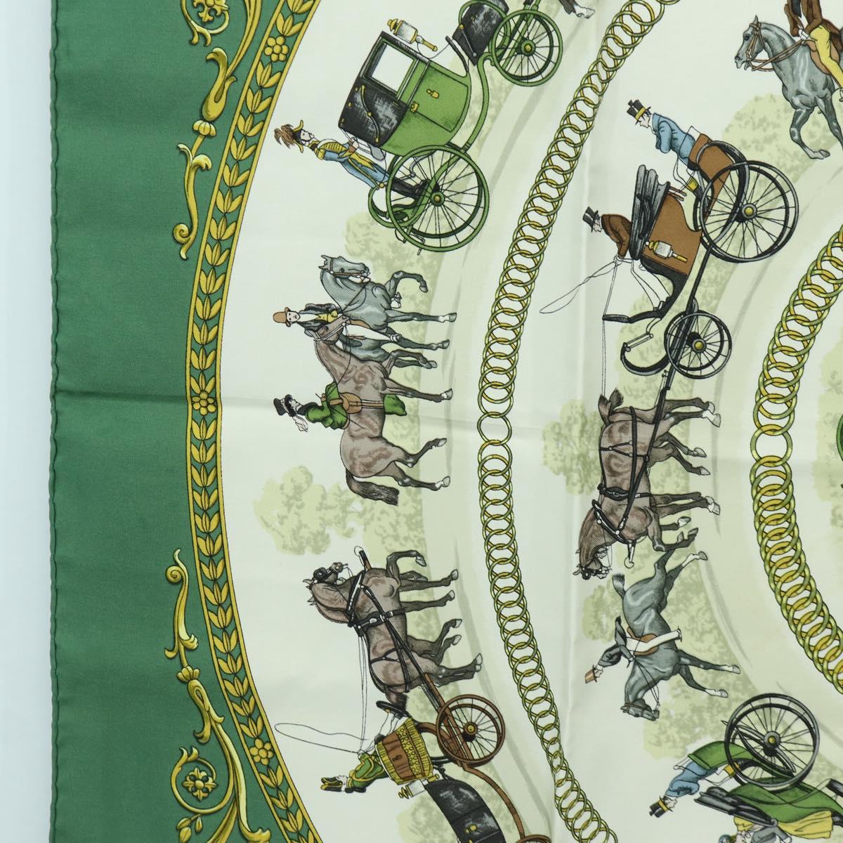 HERMES Carre 90 Scarf ""LA PROMENADE DE LONGCHAMPS"" Silk Green Auth bs34350