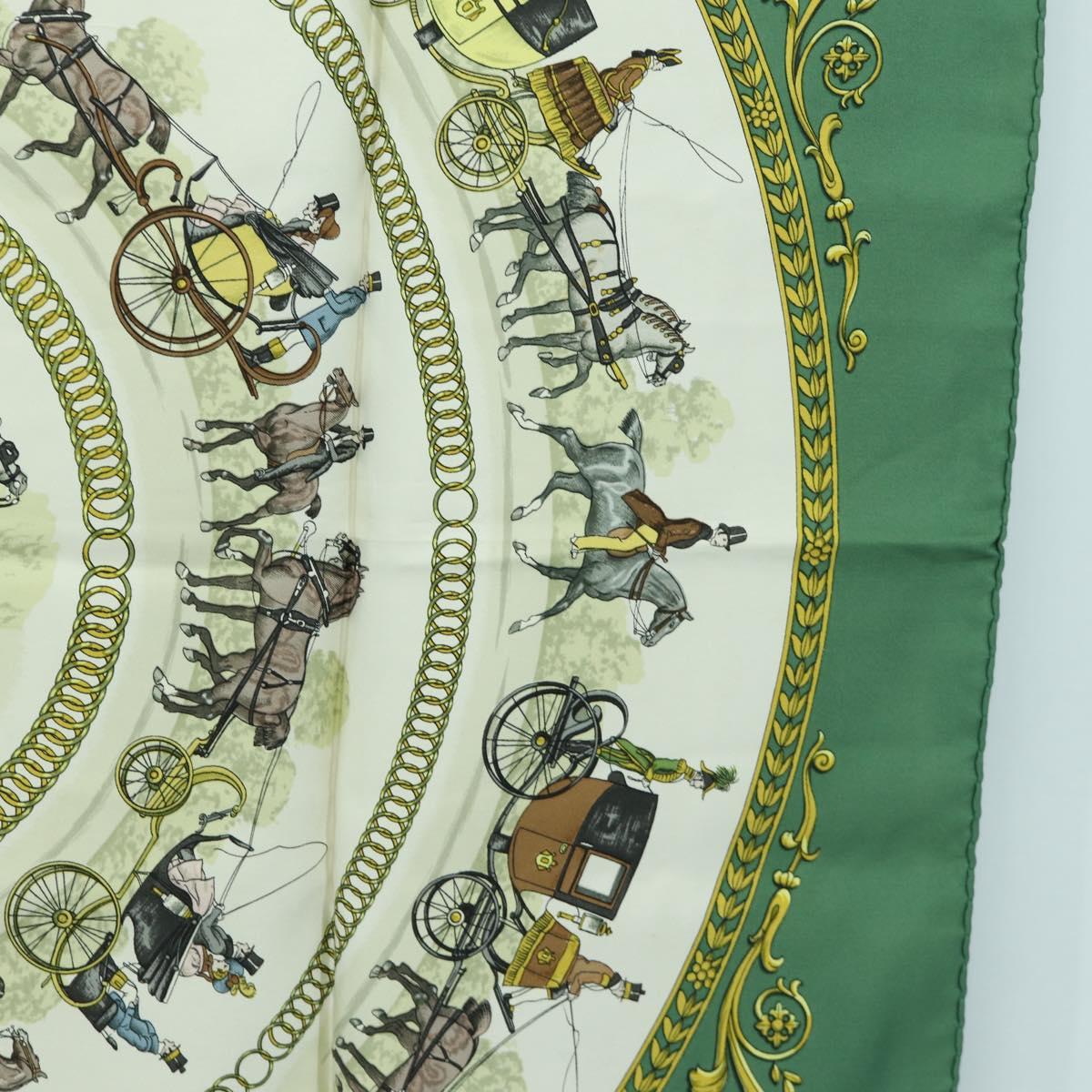 HERMES Carre 90 Scarf ""LA PROMENADE DE LONGCHAMPS"" Silk Green Auth bs34350
