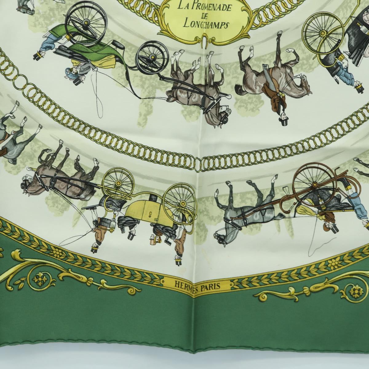 HERMES Carre 90 Scarf ""LA PROMENADE DE LONGCHAMPS"" Silk Green Auth bs34350