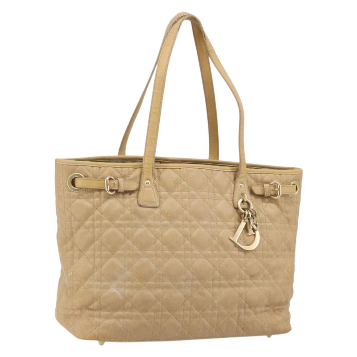 Christian Dior Lady Dior Tote Bag Coated Canvas Brown Gold Auth bs34361