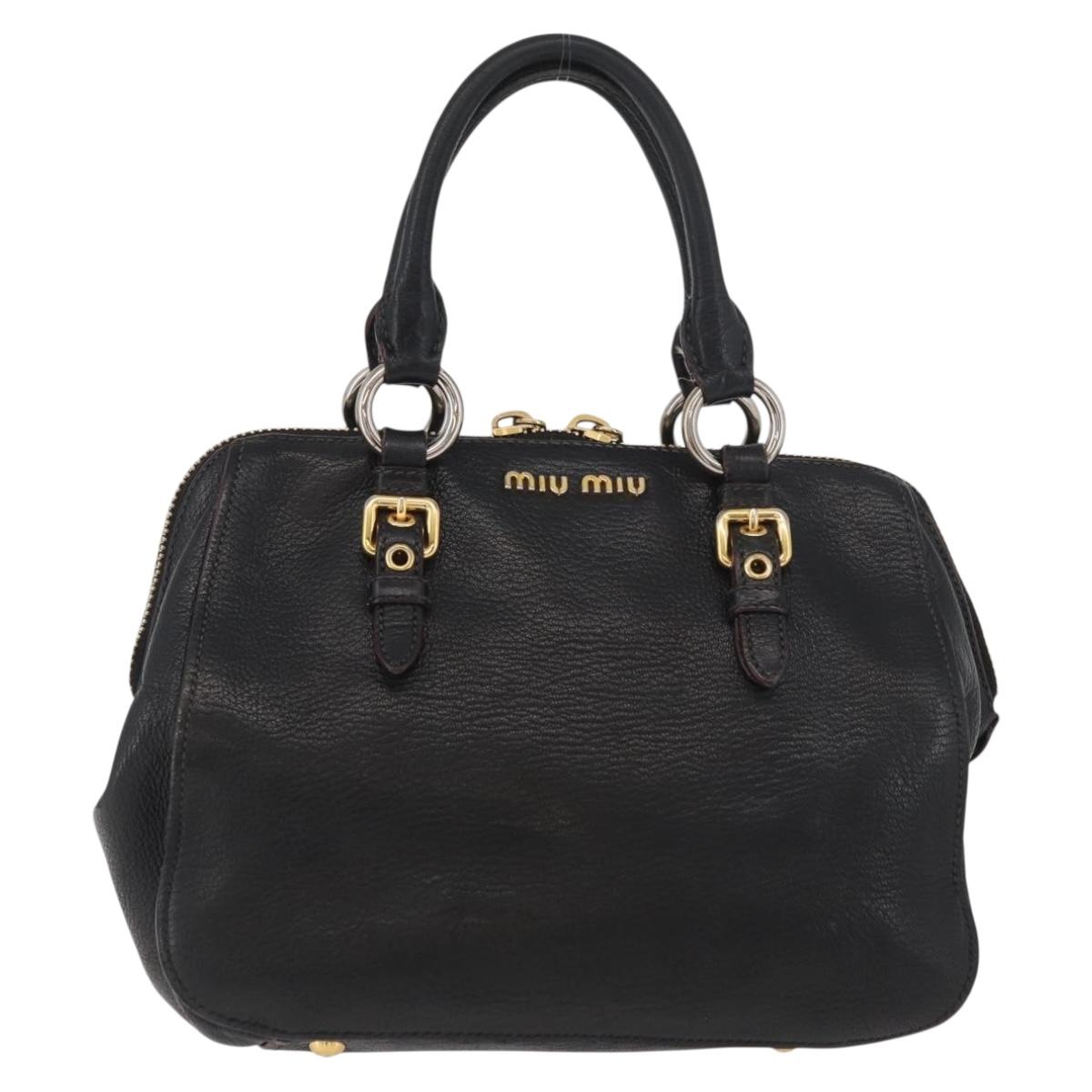 Miu Miu Hand Bag Leather Black Gold Auth bs34362