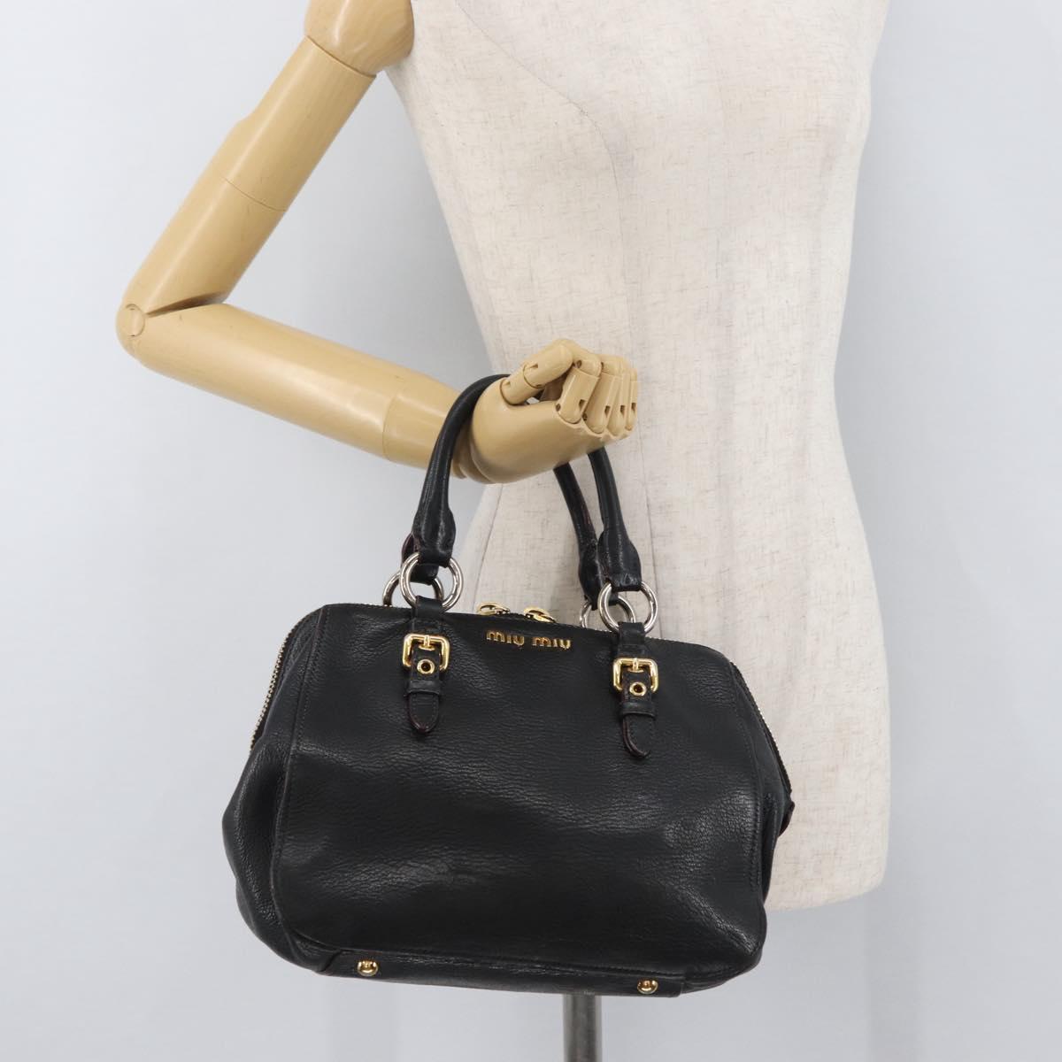 Miu Miu Hand Bag Leather Black Gold Auth bs34362