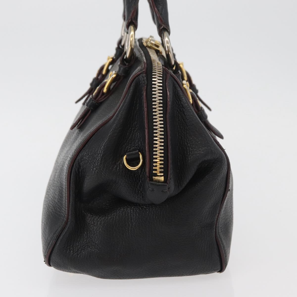Miu Miu Hand Bag Leather Black Gold Auth bs34362