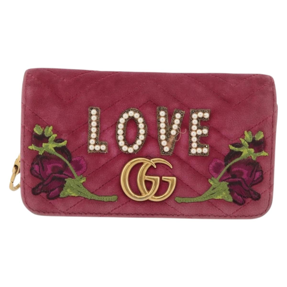 GUCCI GG Marmont Chain Shoulder Bag Velvet Pink Gold 488426 Auth bs34365A
