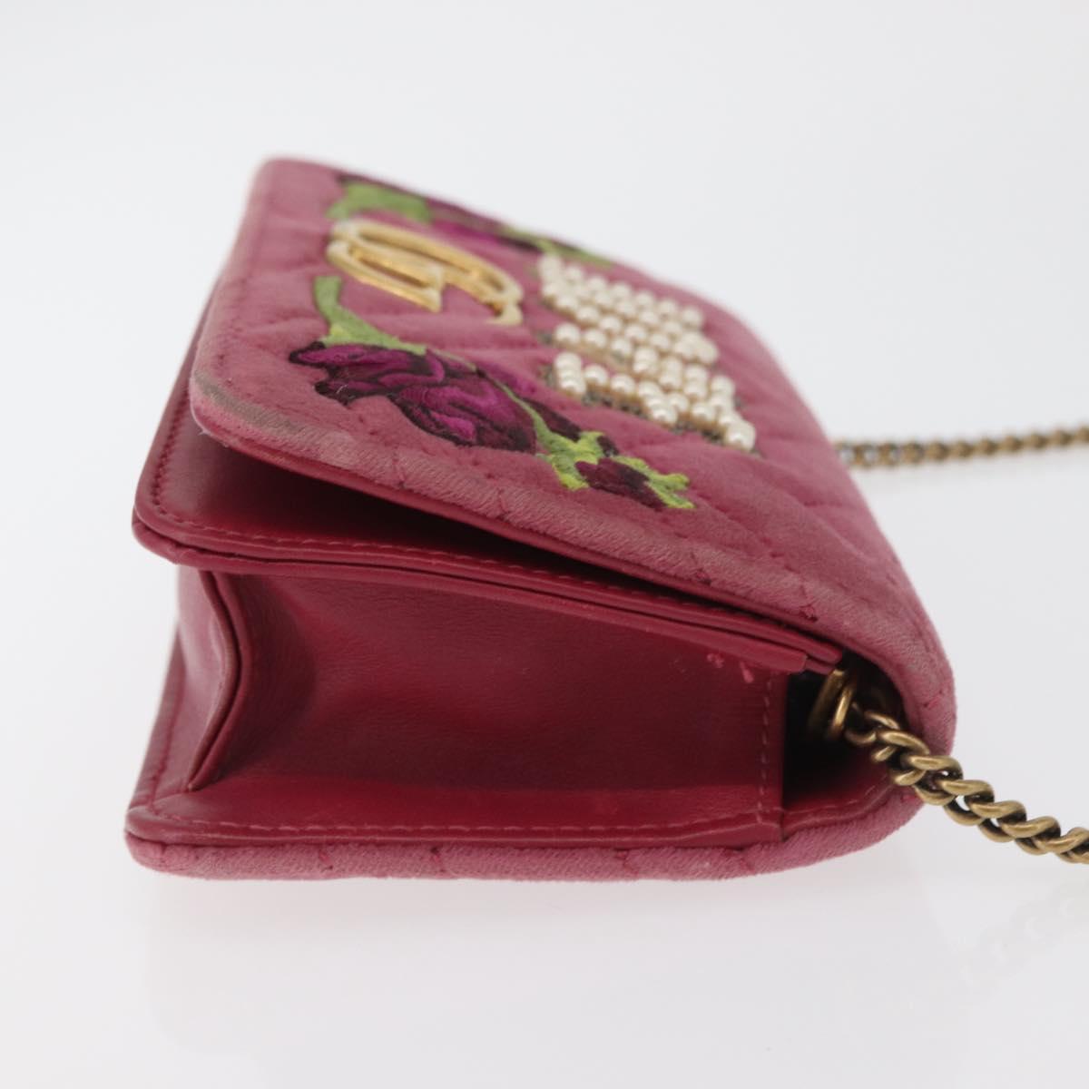 GUCCI GG Marmont Chain Shoulder Bag Velvet Pink Gold 488426 Auth bs34365A