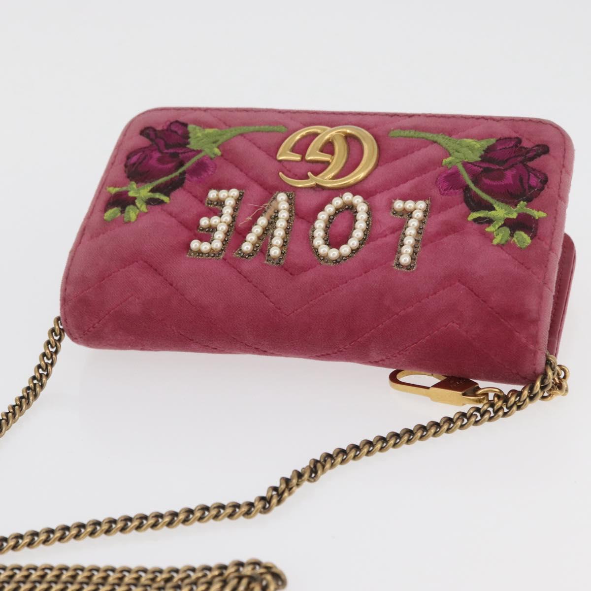 GUCCI GG Marmont Chain Shoulder Bag Velvet Pink Gold 488426 Auth bs34365A