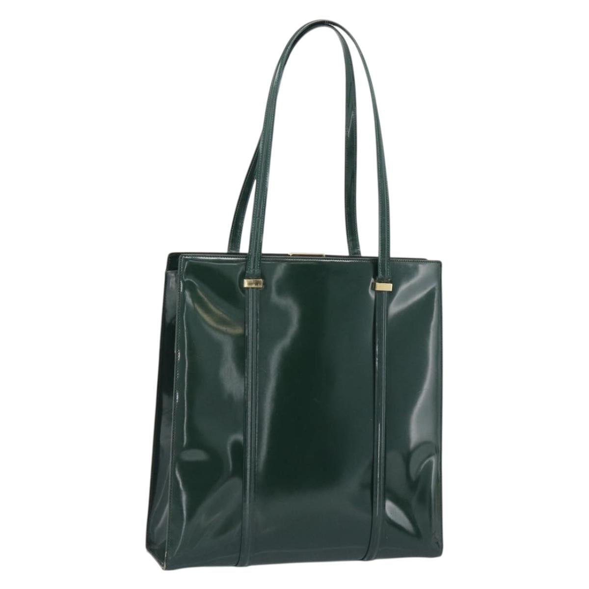 GUCCI Tote Bag Patent leather Green Gold 002 406 0425 Auth bs34366