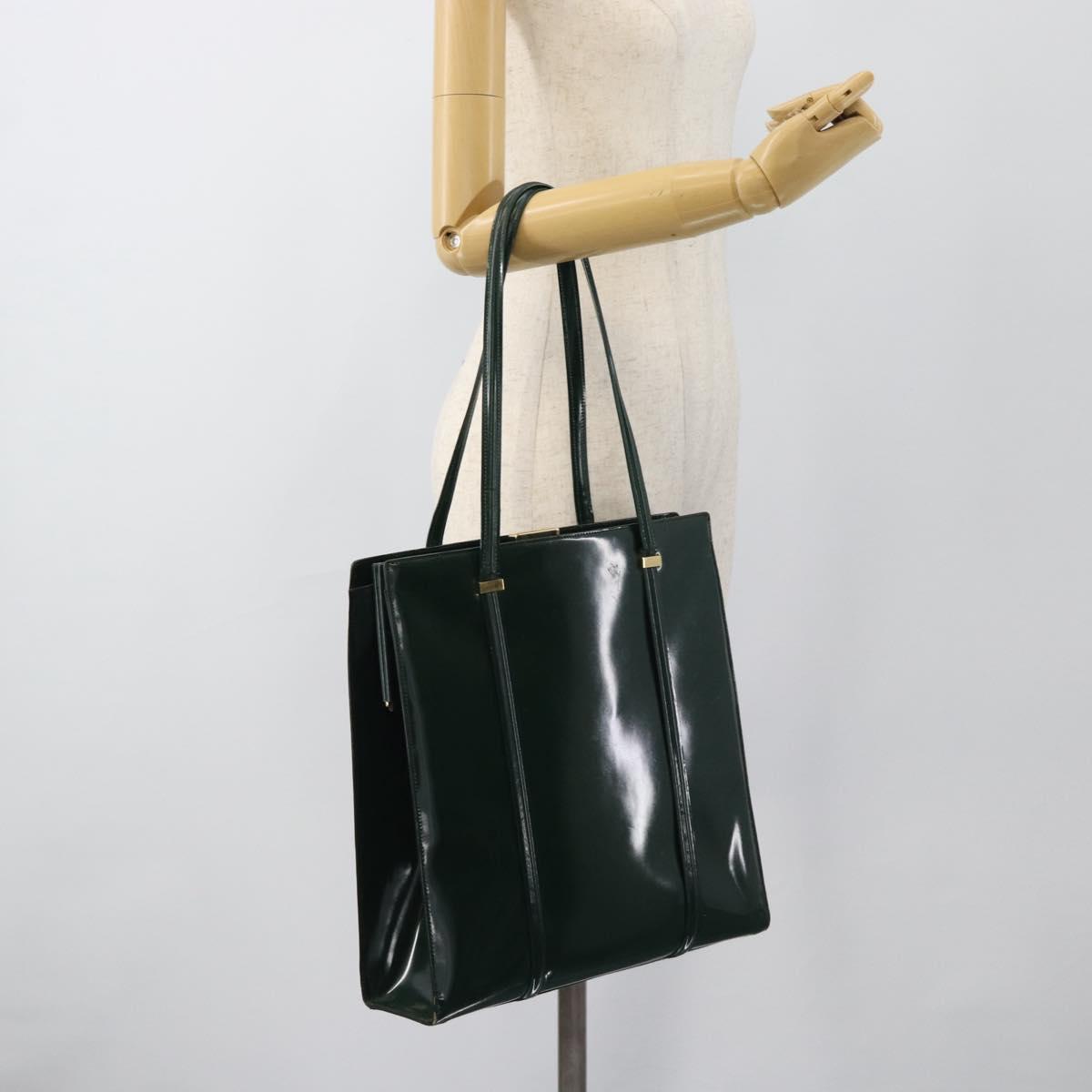 GUCCI Tote Bag Patent leather Green Gold 002 406 0425 Auth bs34366