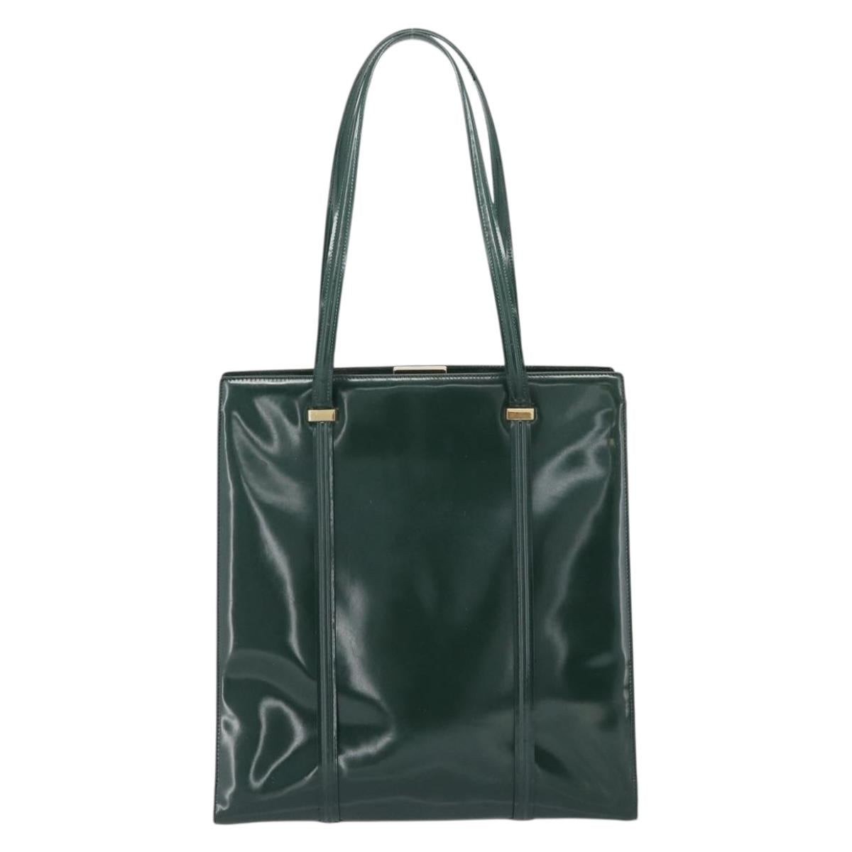GUCCI Tote Bag Patent leather Green Gold 002 406 0425 Auth bs34366