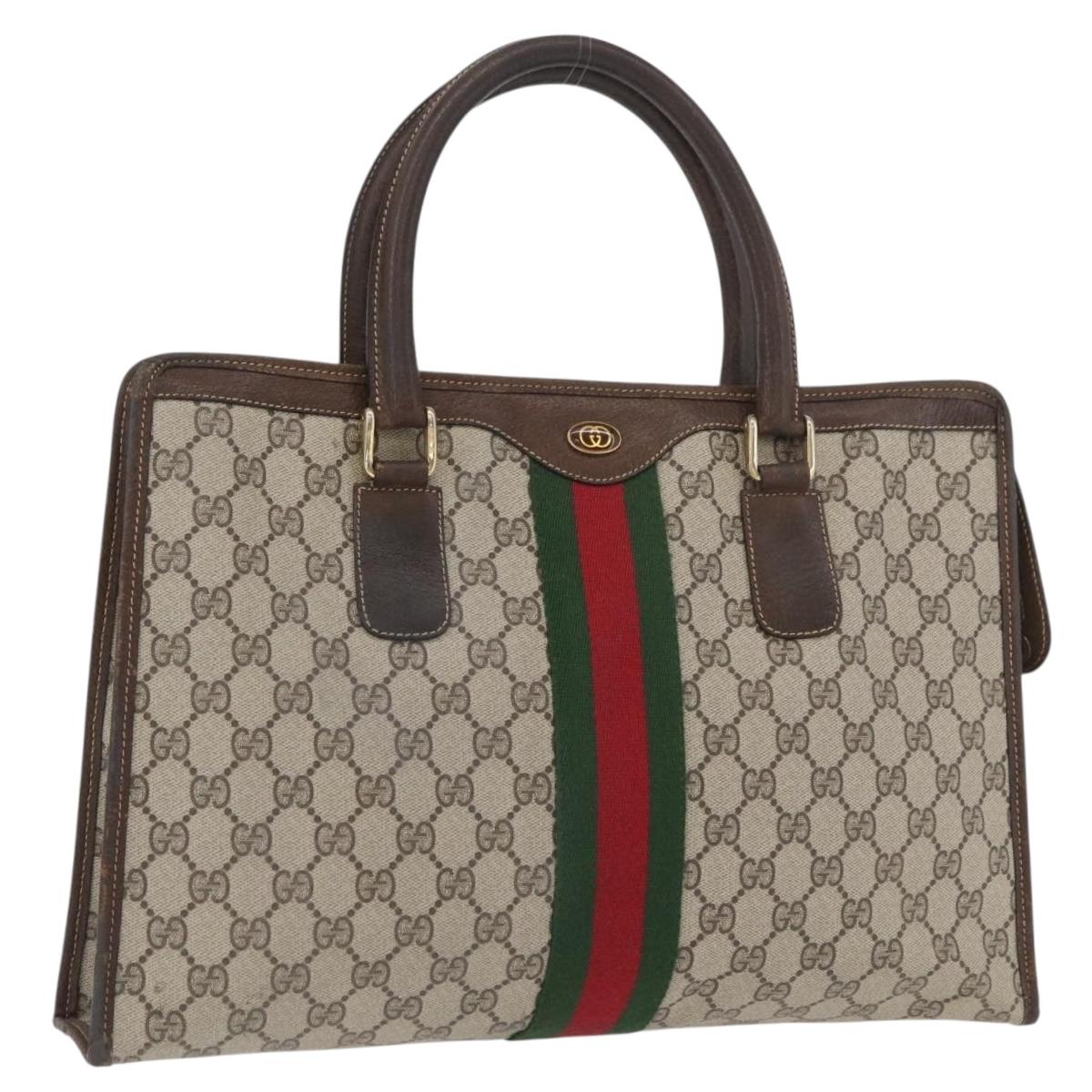 GUCCI GG Supreme Web Sherry Line Bag PVC Beige Gold Red 010 378 Auth bs34367