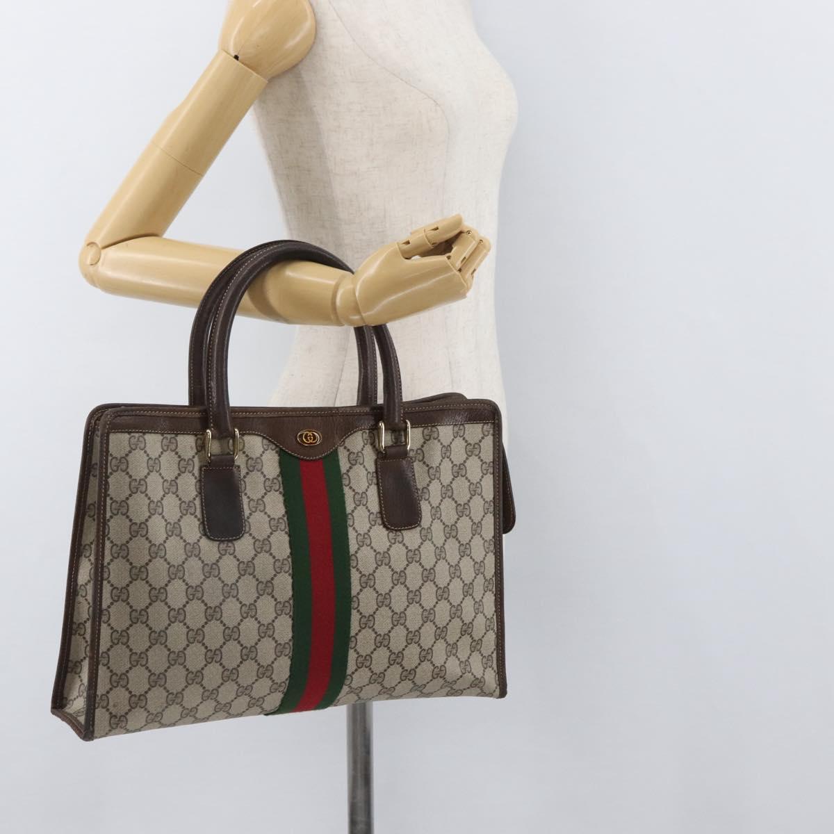 GUCCI GG Supreme Web Sherry Line Bag PVC Beige Gold Red 010 378 Auth bs34367