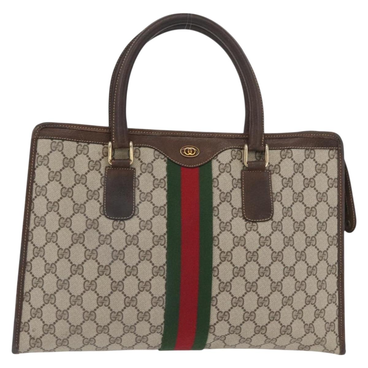 GUCCI GG Supreme Web Sherry Line Bag PVC Beige Gold Red 010 378 Auth bs34367