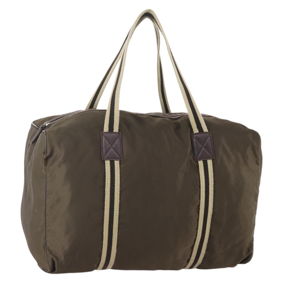 GUCCI Boston Bag Nylon Khaki Silver 012 8657 3754 Auth bs34394