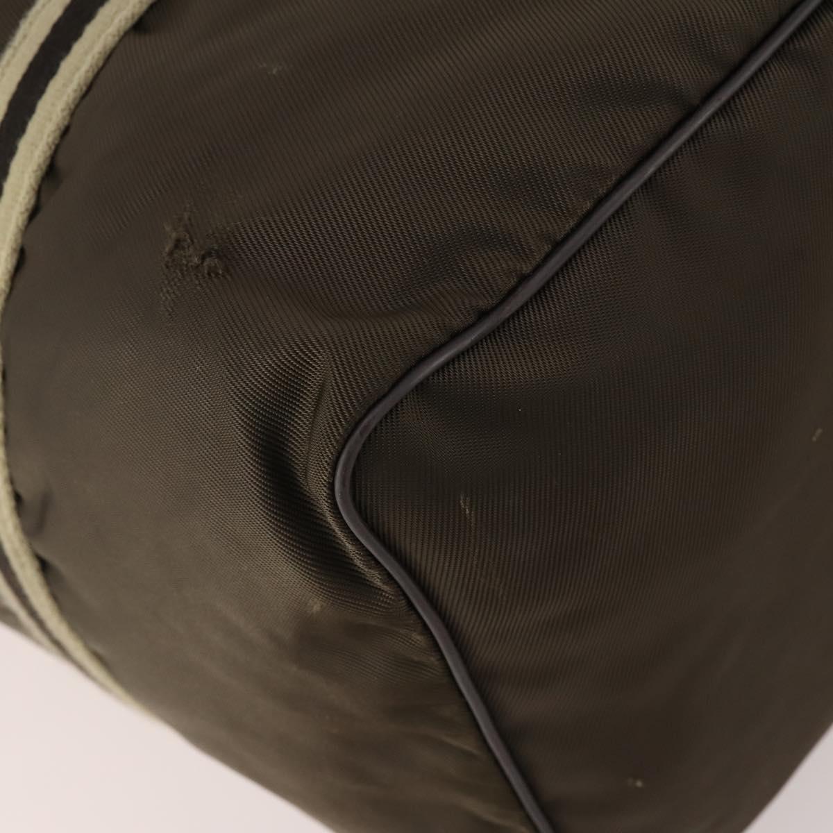 GUCCI Boston Bag Nylon Khaki Silver 012 8657 3754 Auth bs34394