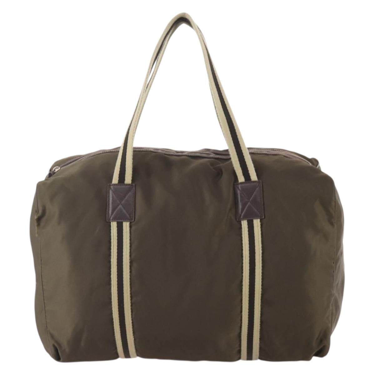 GUCCI Boston Bag Nylon Khaki Silver 012 8657 3754 Auth bs34394