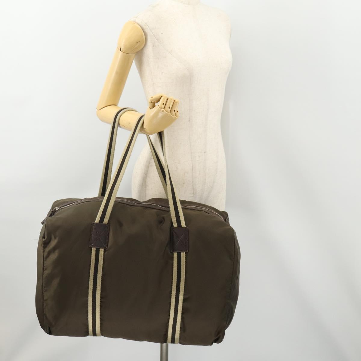 GUCCI Boston Bag Nylon Khaki Silver 012 8657 3754 Auth bs34394