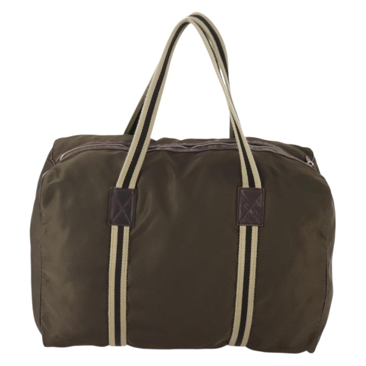 GUCCI Boston Bag Nylon Khaki Silver 012 8657 3754 Auth bs34394