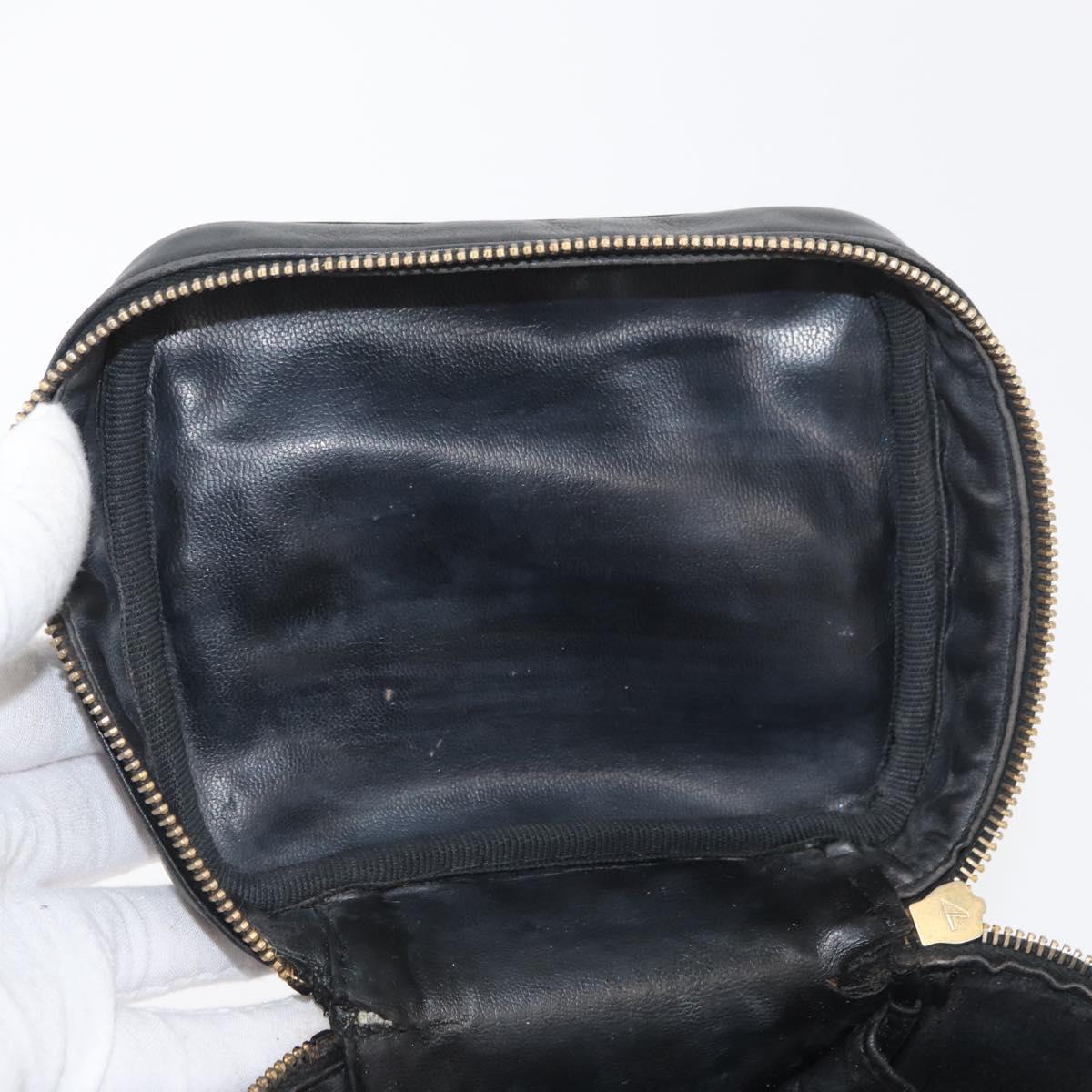 CHANEL Bicolore Vanity Hand Bag Leather Black Gold CC Auth bs34409