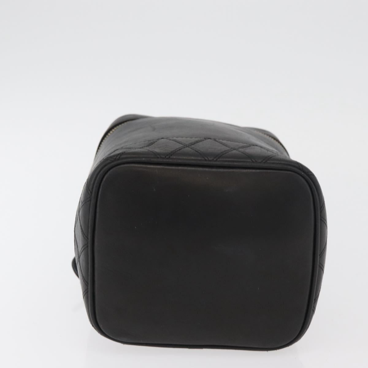CHANEL Bicolore Vanity Hand Bag Leather Black Gold CC Auth bs34409