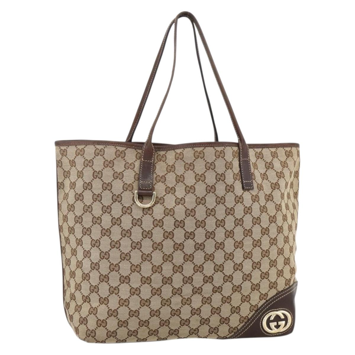 GUCCI GG Canvas Tote Bag Beige Gold 169945 Auth bs34421