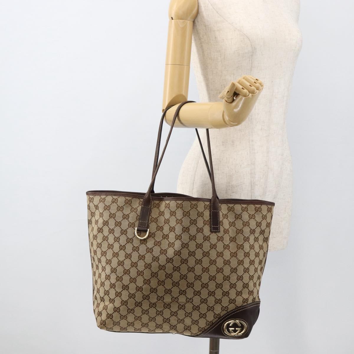 GUCCI GG Canvas Tote Bag Beige Gold 169945 Auth bs34421