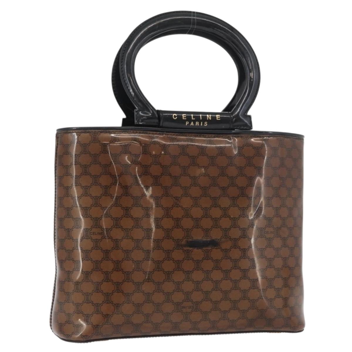 CELINE Macadam Canvas Hand Bag Vinyl Brown Gold Auth bs34426