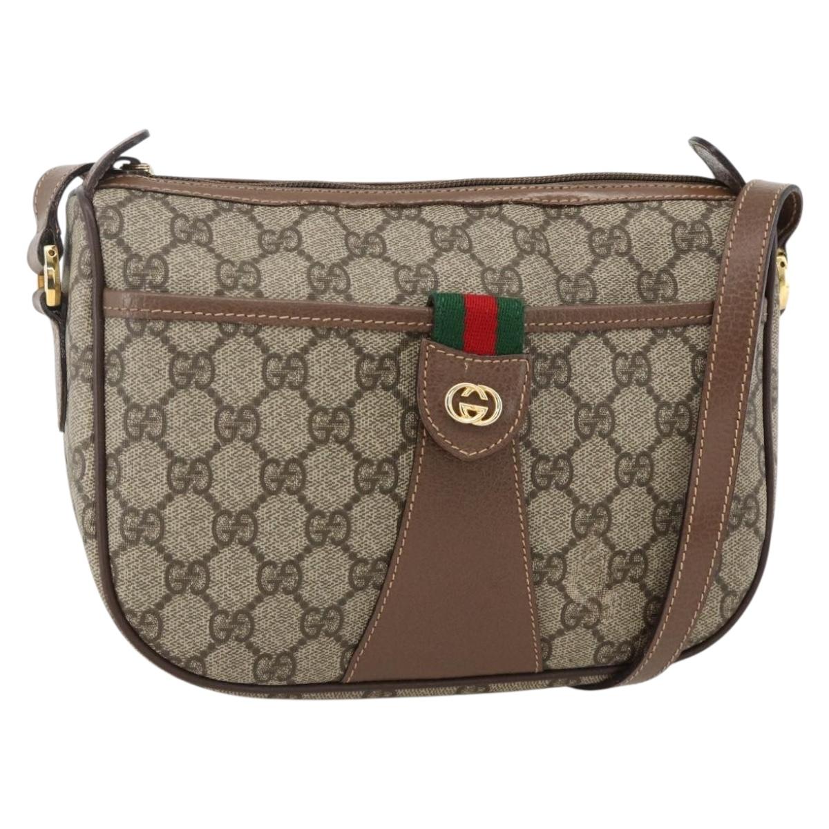 GUCCI GG Supreme Web Sherry Line Shoulder Bag PVC Beige Gold Auth bs34427