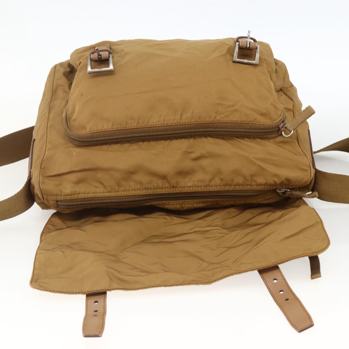 PRADA Shoulder Bag Nylon Brown Silver Auth bs34431