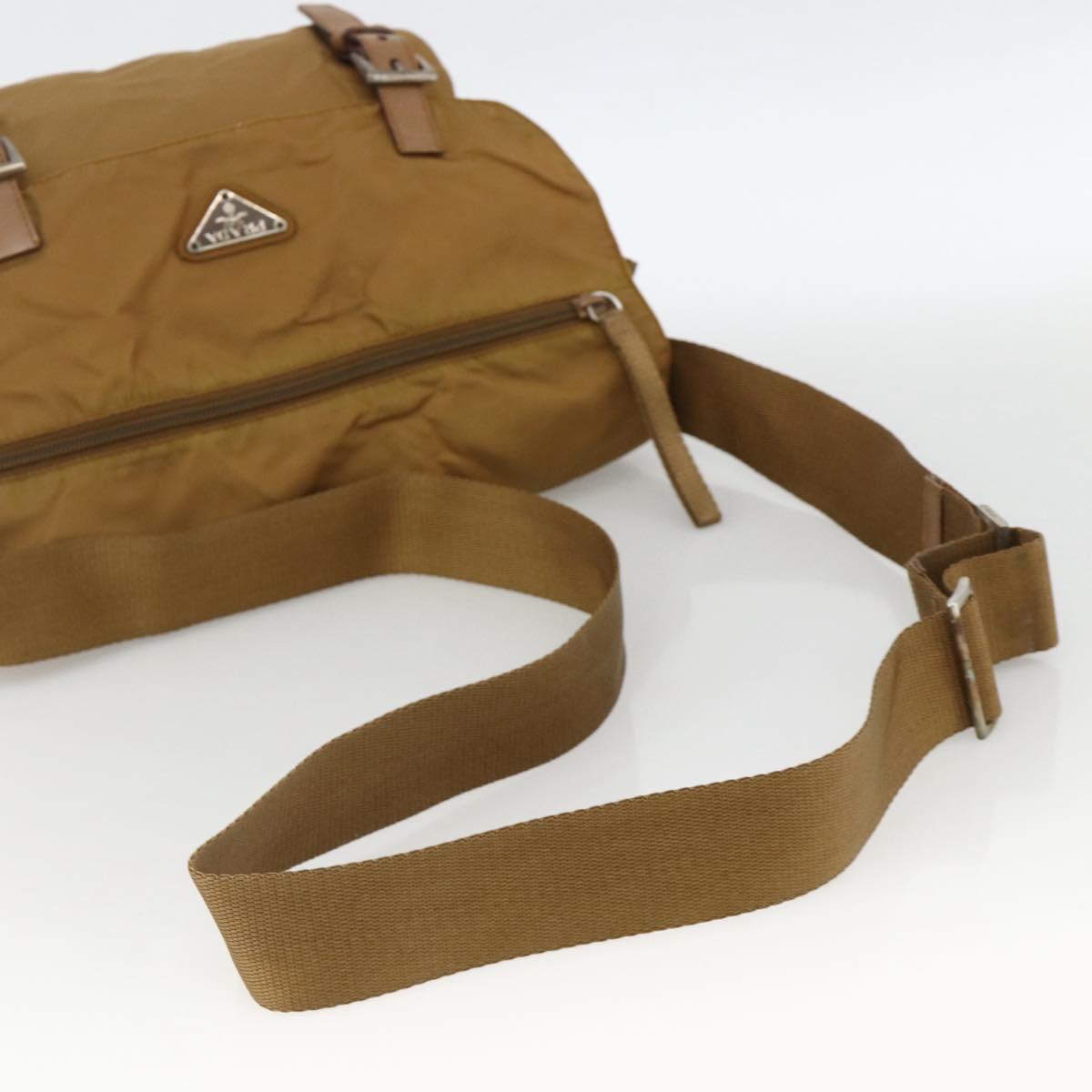 PRADA Shoulder Bag Nylon Brown Silver Auth bs34431