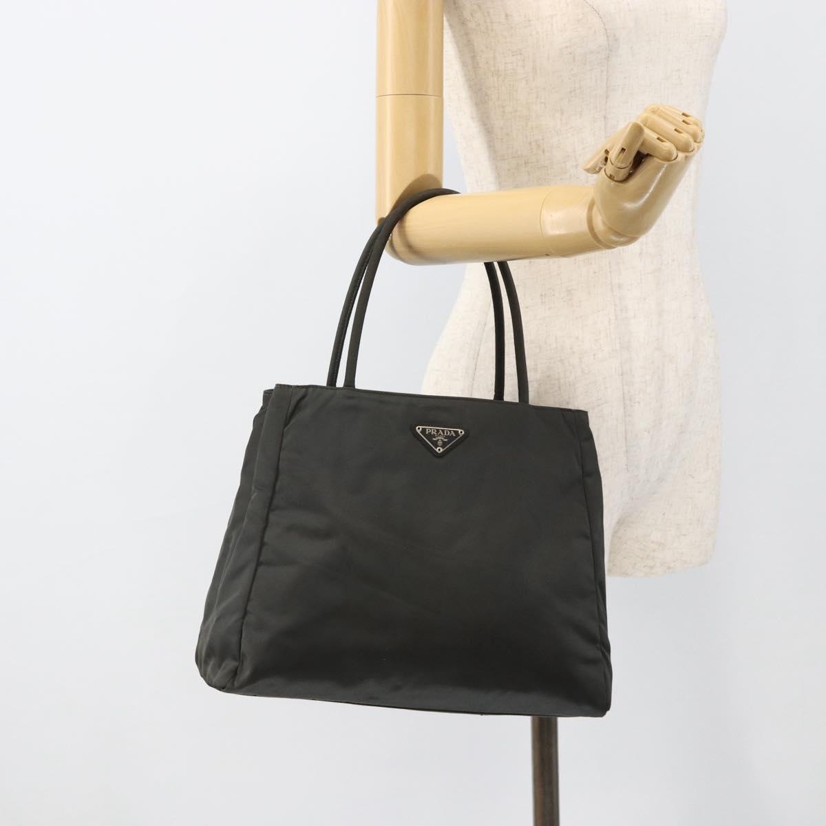 PRADA Hand Bag Nylon Gray Silver Auth bs34432