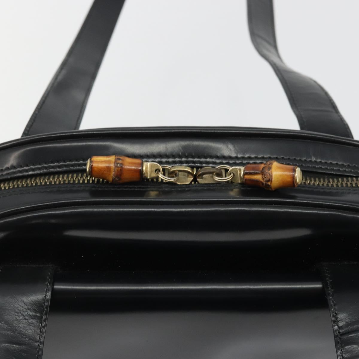 GUCCI Tote Bag Patent leather Black Gold Auth bs34437