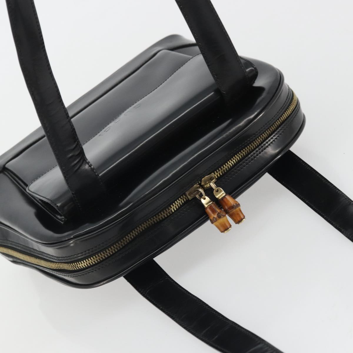 GUCCI Tote Bag Patent leather Black Gold Auth bs34437