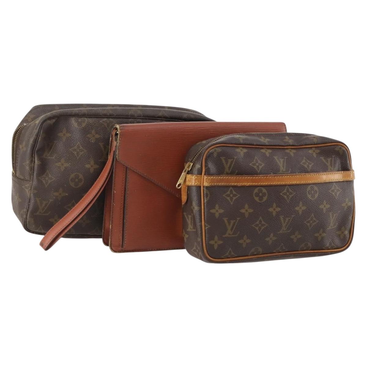 LOUIS VUITTON Monogram Epi Clutch Bag 3 Set Brown LV Auth bs34457