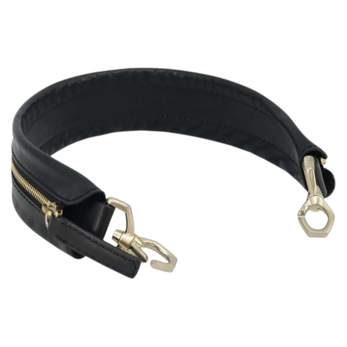 GIVENCHY Shoulder Strap Leather 18.1"" Black Gold Auth bs34466