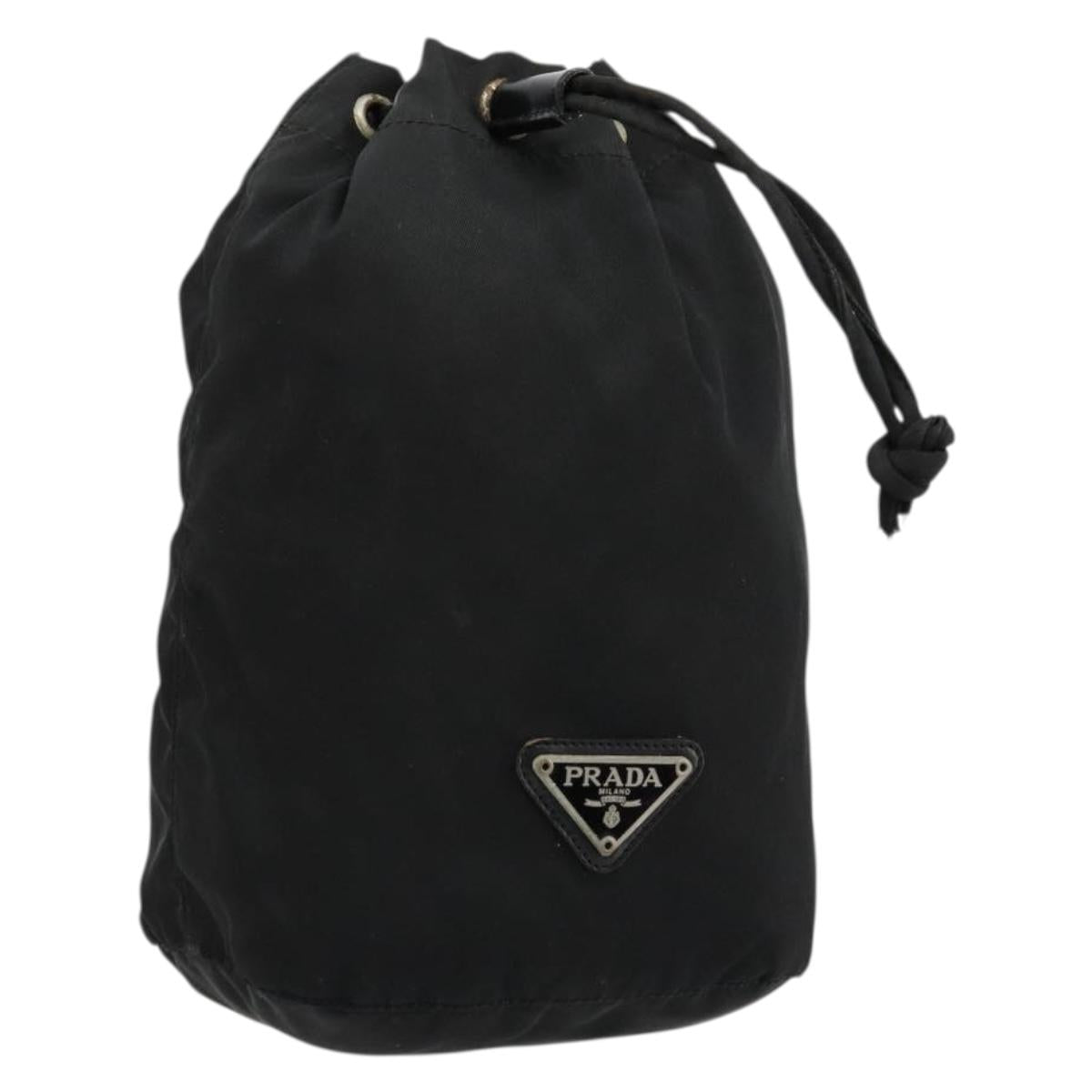 PRADA Purse Pouch Nylon Black Silver Auth bs34472