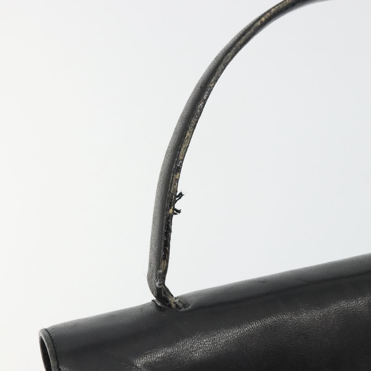 PRADA Hand Bag Leather Black Gold Auth bs34475