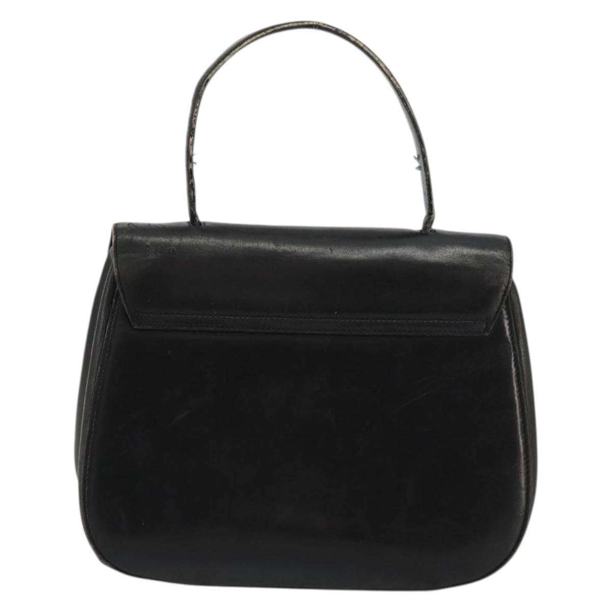 PRADA Hand Bag Leather Black Gold Auth bs34475
