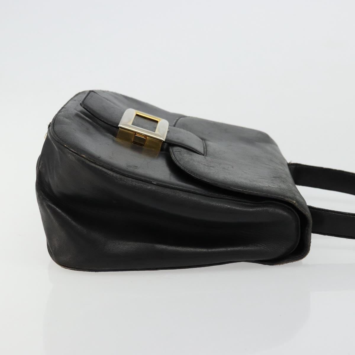 PRADA Hand Bag Leather Black Gold Auth bs34475