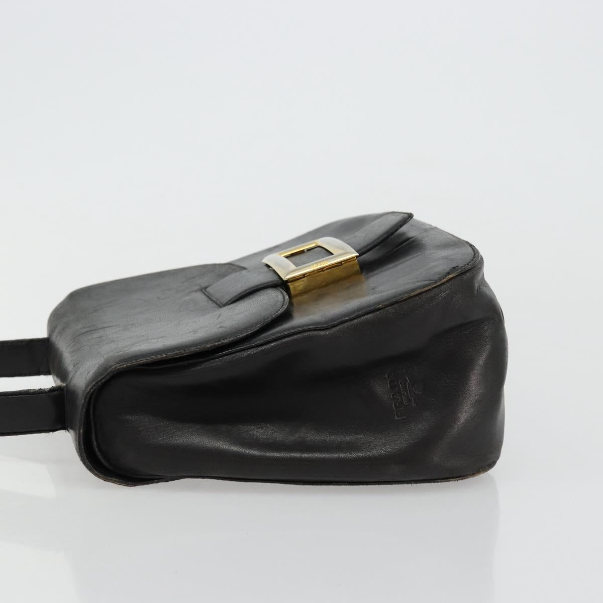PRADA Hand Bag Leather Black Gold Auth bs34475