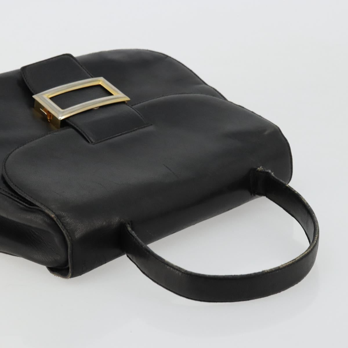 PRADA Hand Bag Leather Black Gold Auth bs34475