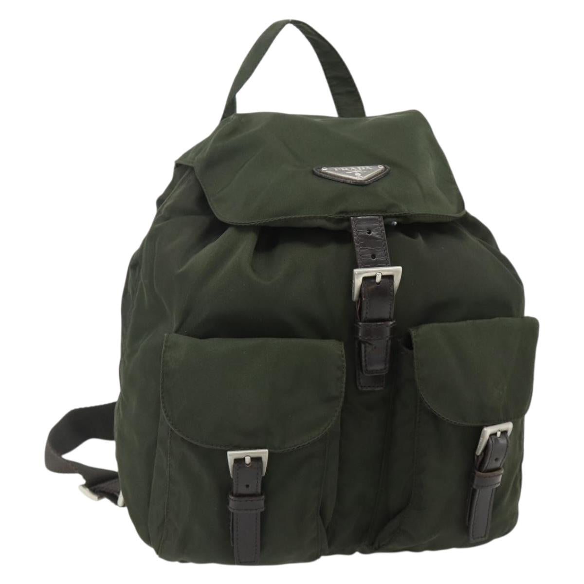 PRADA Backpack Nylon Khaki Silver Auth bs34477