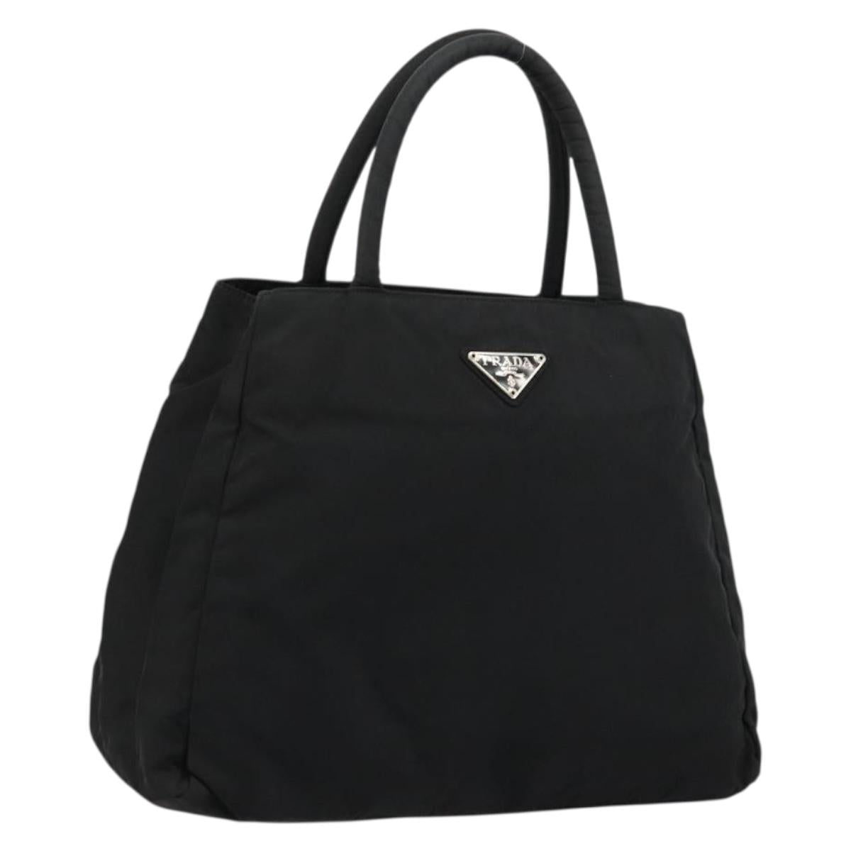 PRADA Hand Bag Nylon Black Silver Auth bs34479